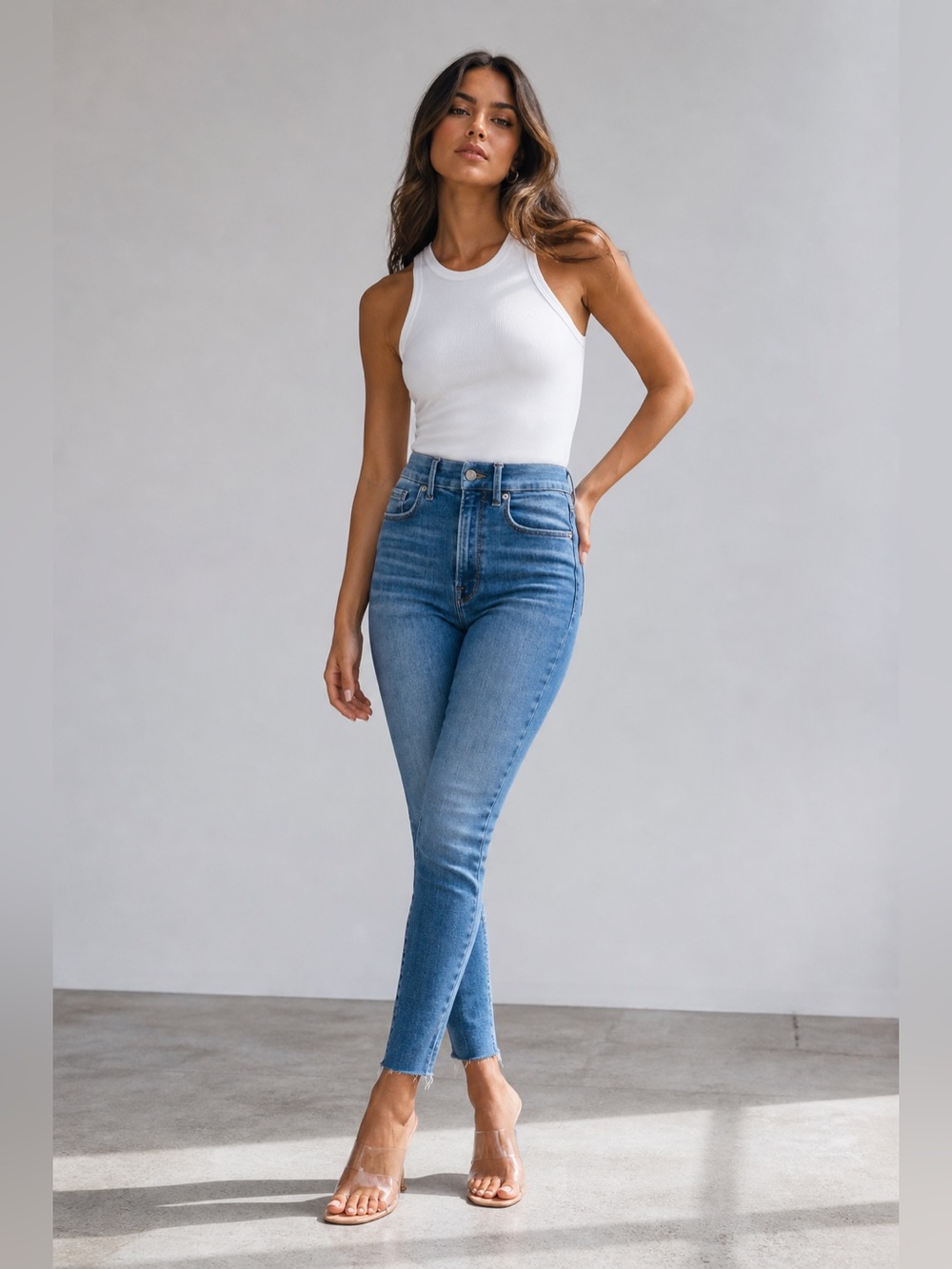 Good American Good Waist Skinny Jeans High Rise Light Wash 16